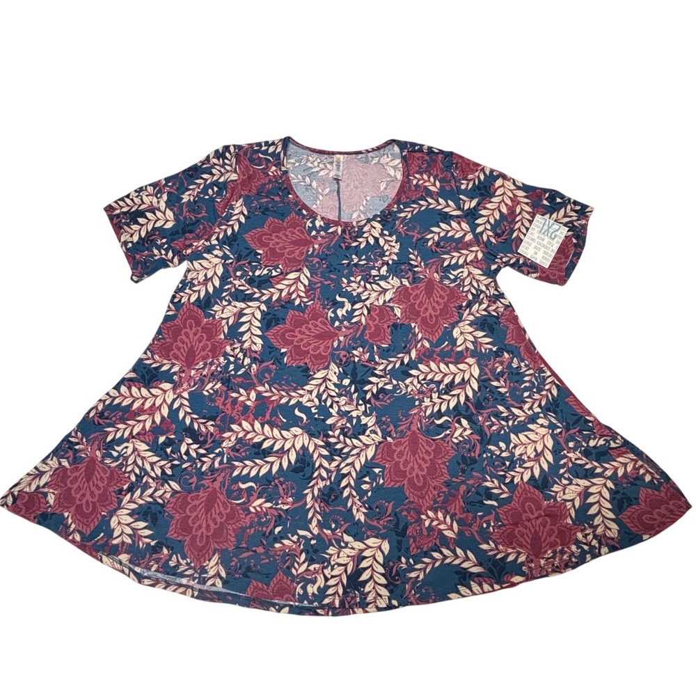 LuLaRoe Womens Top Size 2XL Perfect T Tunic Blue Pink Floral Paisley‎ XXL NWT